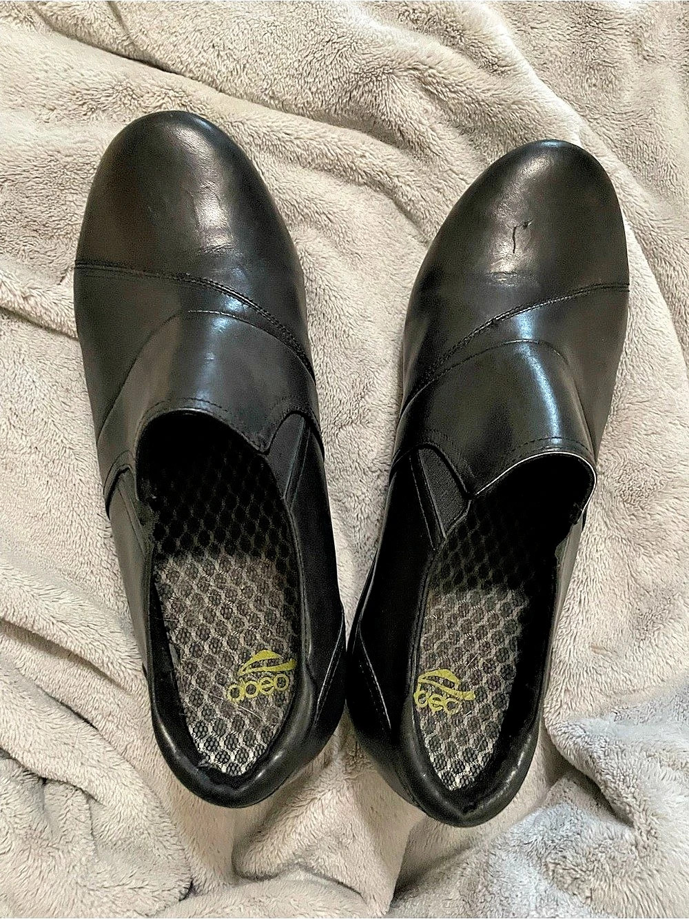 Dansko Black Leather-Look Slip-On Flats